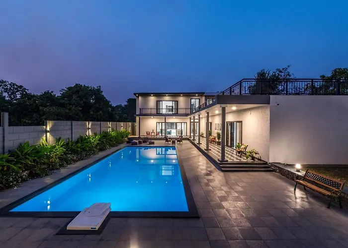 Saffronstays Mayfair Gardens - 4Br Pet-Friendly Pool Villa With Patio, Den, Board Games & Modern Interiors Near Jetty