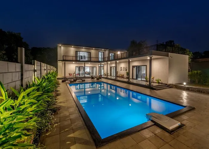 Saffronstays Mayfair Gardens - 4Br Pet-Friendly Pool Villa With Patio, Den, Board Games & Modern Interiors Near Jetty